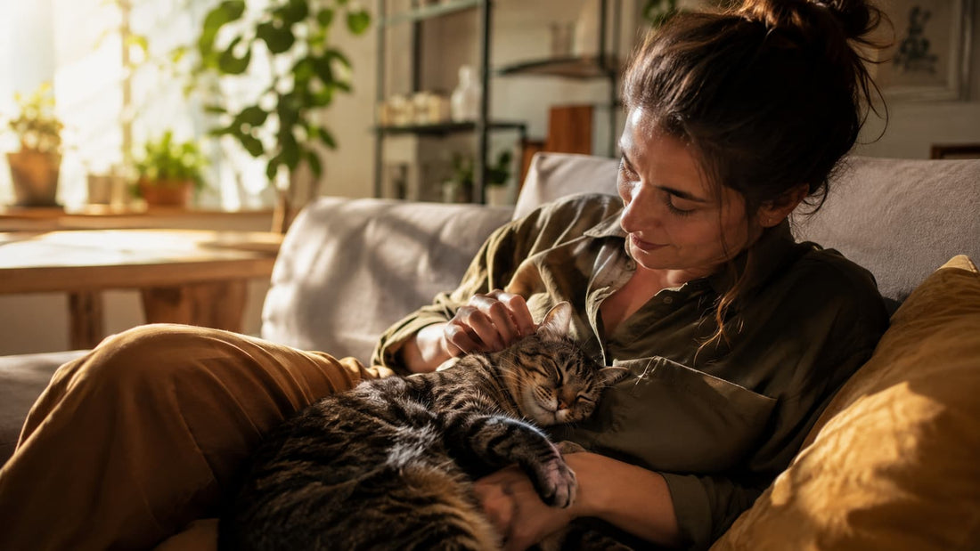 Rescued cat resting safely with owner after a caring moment
