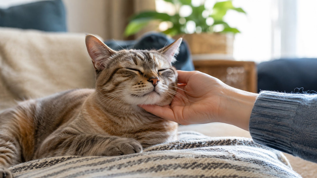 Cat displaying relaxed ears, eyes and body posture