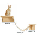 Wooden cat shelf with measurements and a cat sitting on it