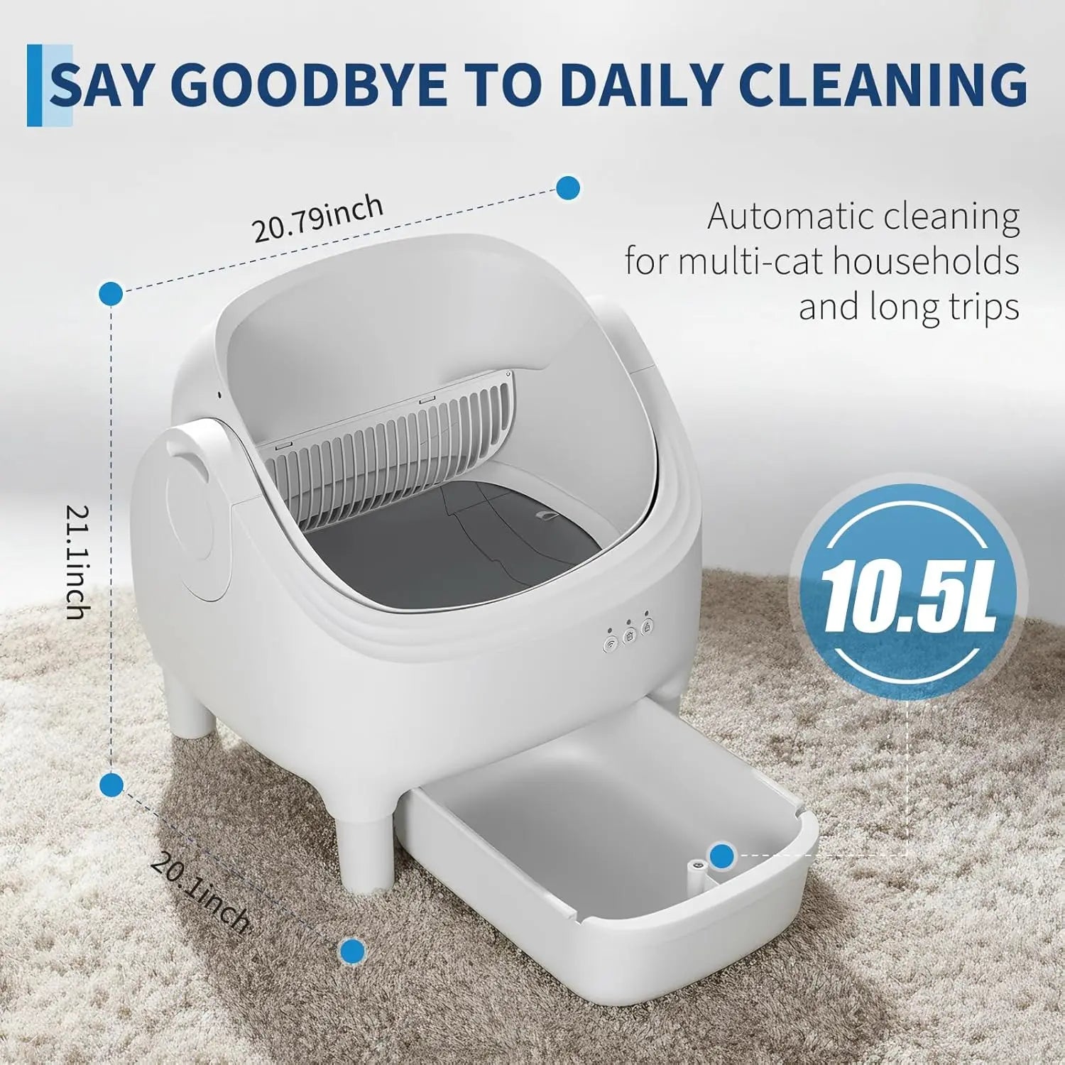 10.5L open-top self-cleaning cat litter box - product view 3