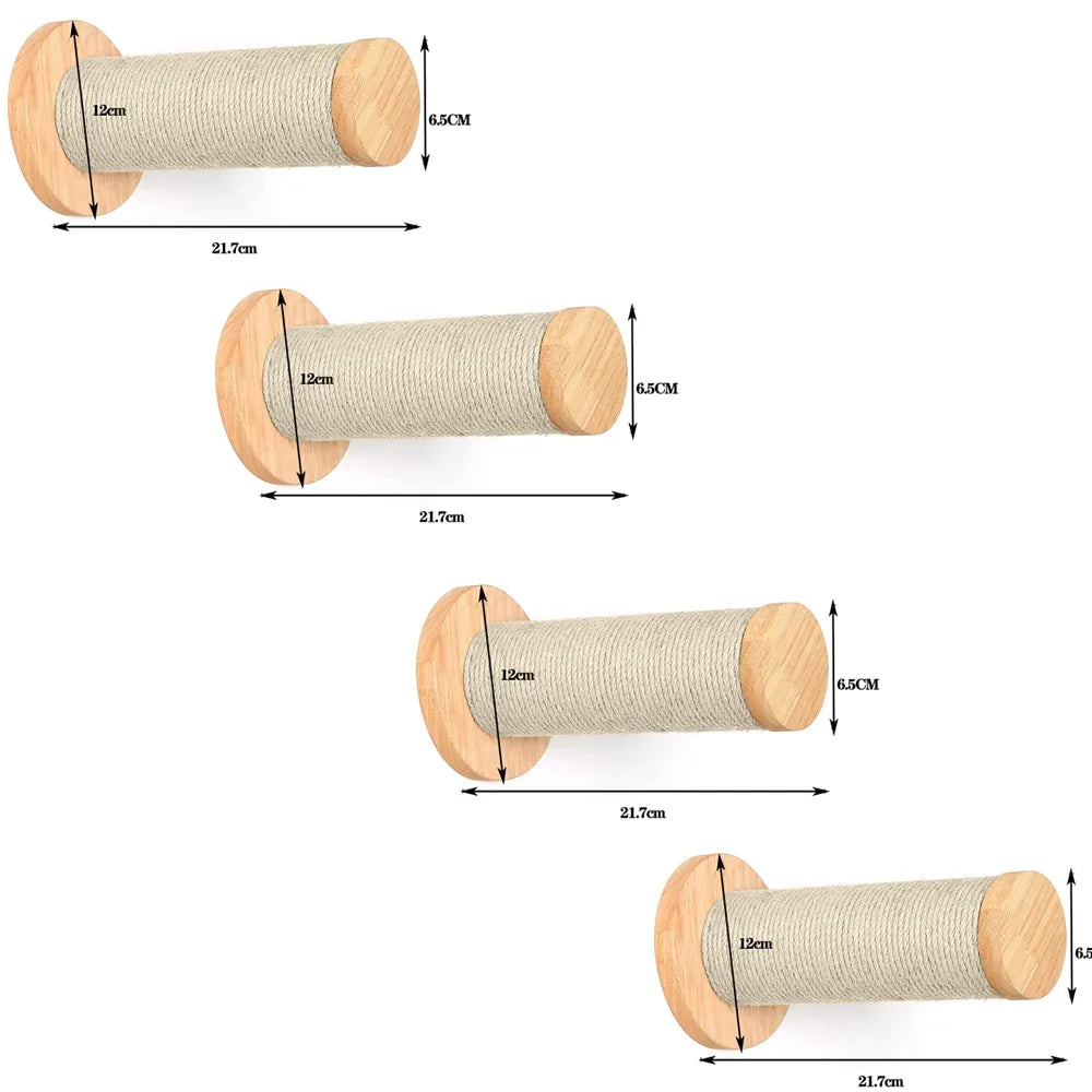 Dimensions of wooden spools with sisal rope on a white background