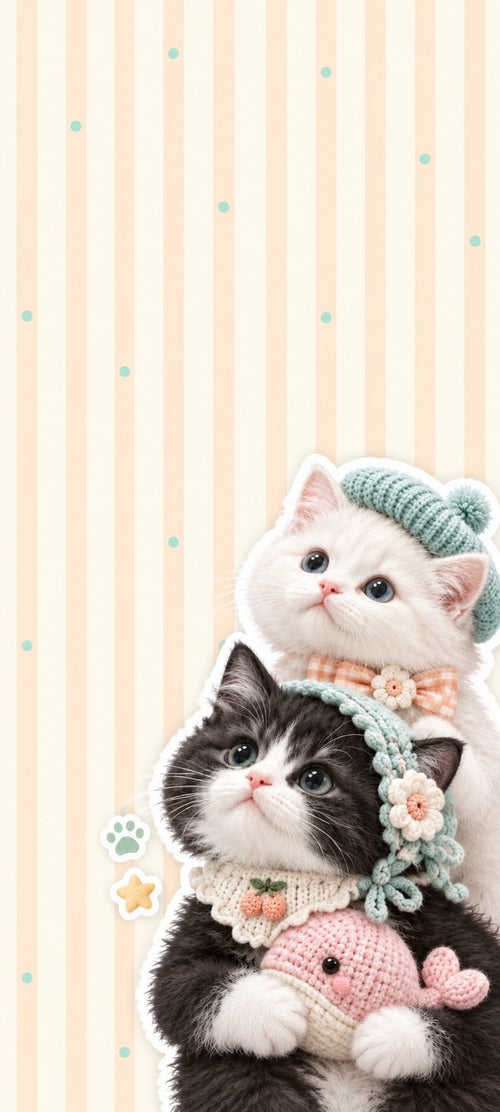 Apricot Stripe Whale Hugs free cat phone wallpaper preview
