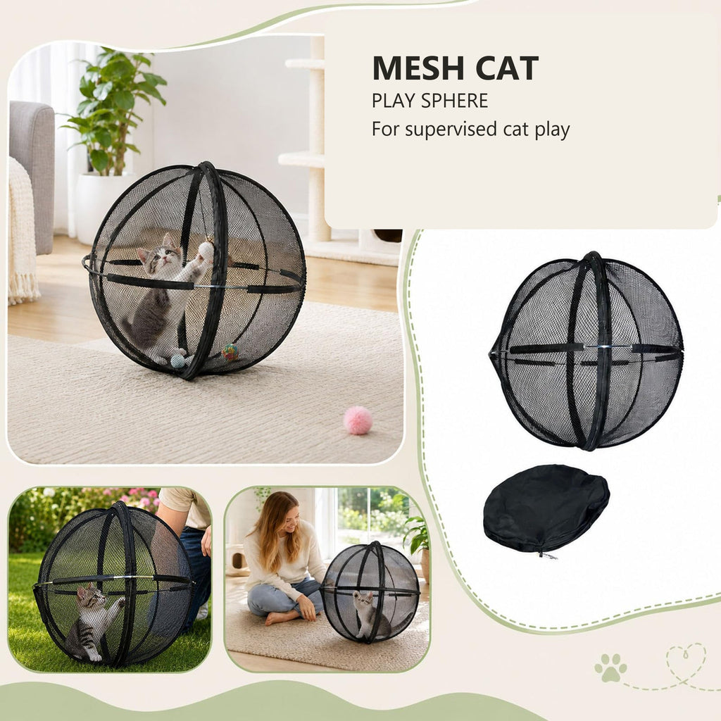 Mesh cat play sphere with authentic cat-use scenes