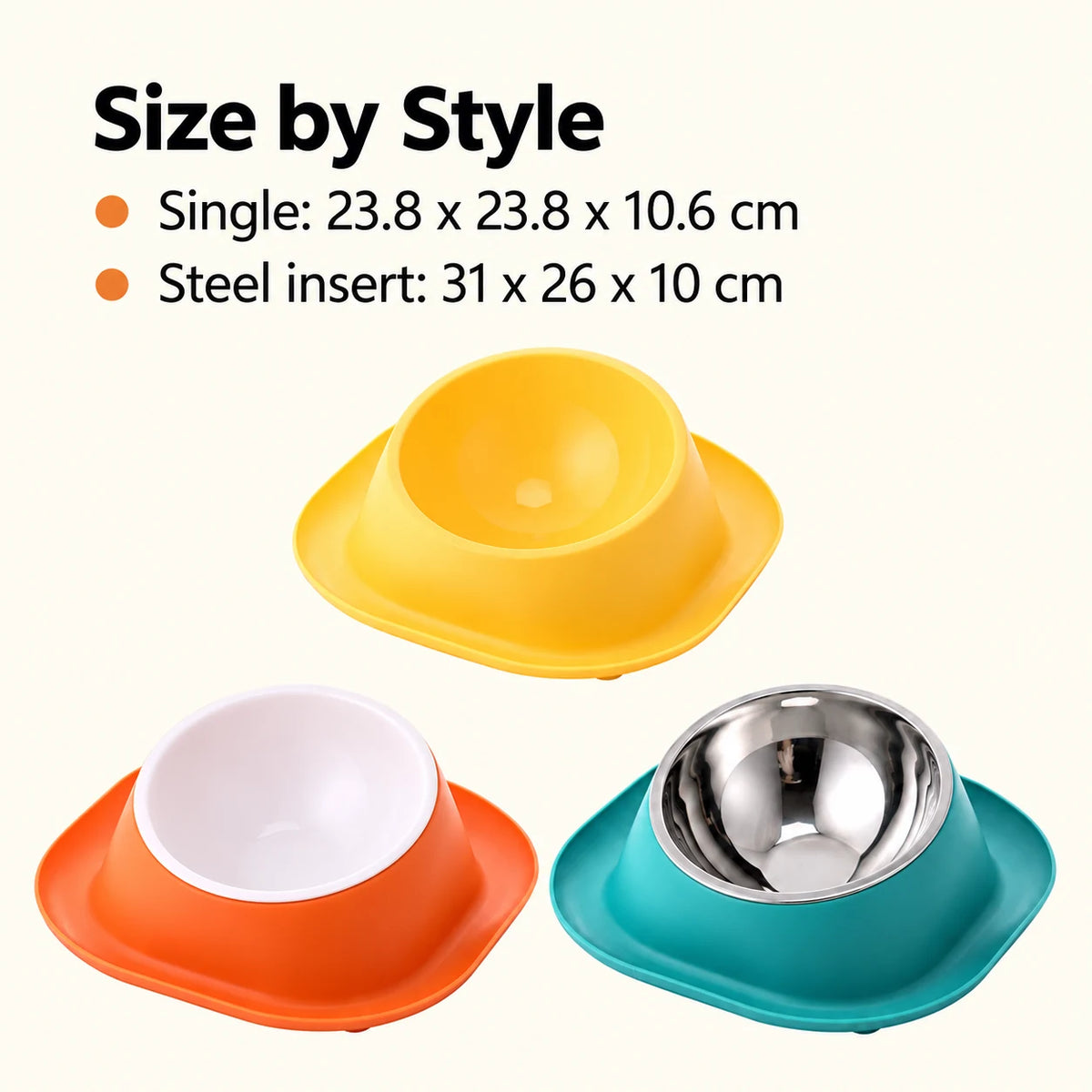 Tilted cat bowl size guide by style