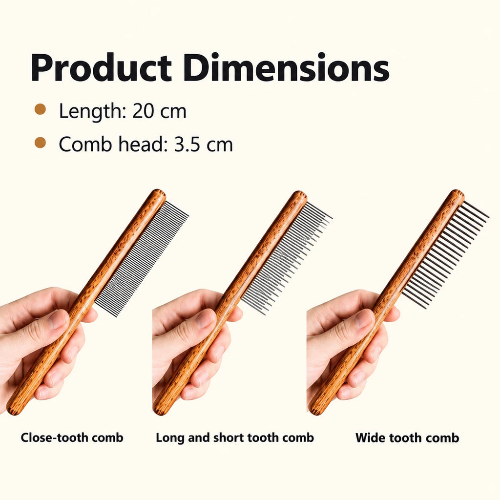Wooden-handle cat comb styles and dimensions