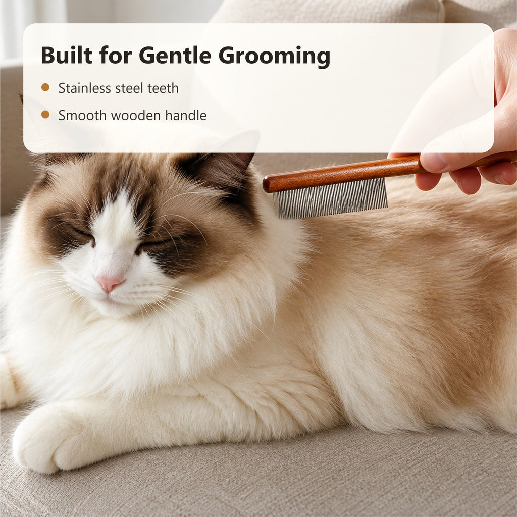 Stainless steel teeth and wooden handle grooming comb