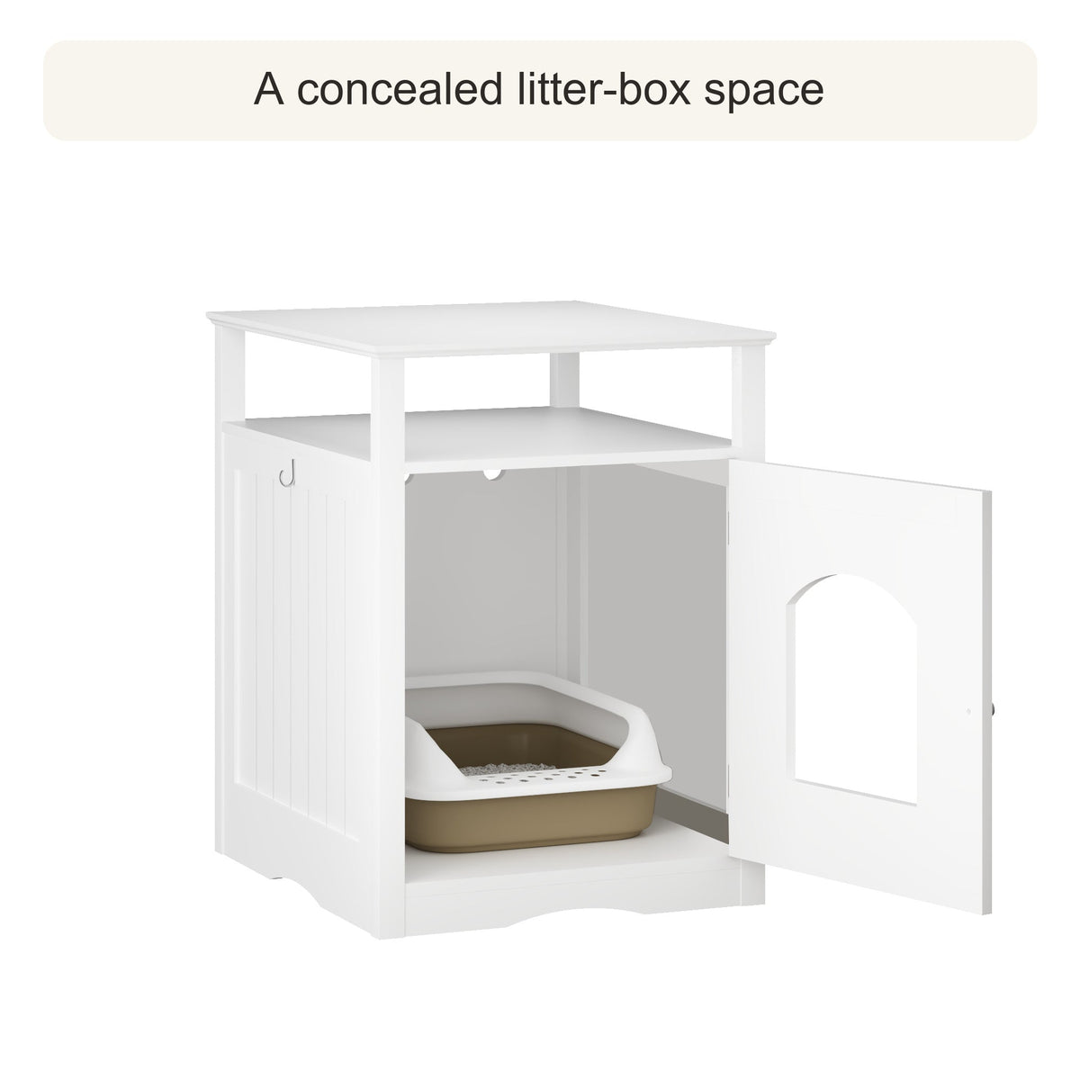 Open white enclosure with litter tray