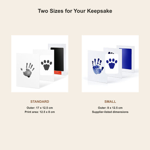 Standard and small keepsake kit sizes with hand and cat paw prints