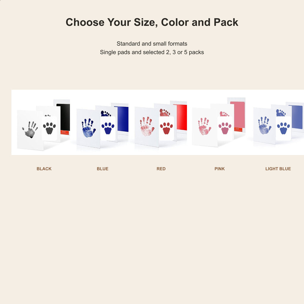 Keepsake kit colors sizes and packs with hand and cat paw prints