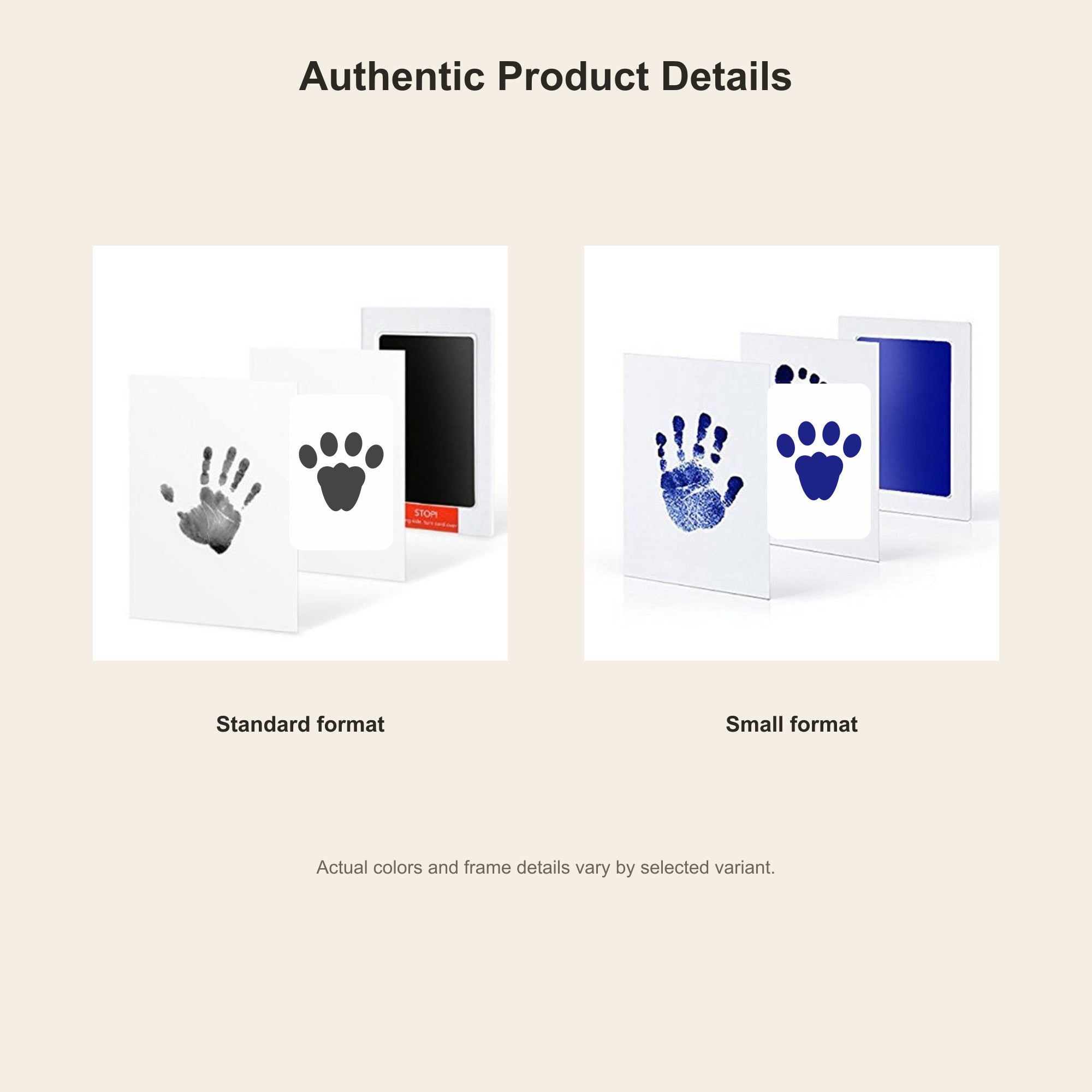 Authentic keepsake kit details with human hand and cat paw prints