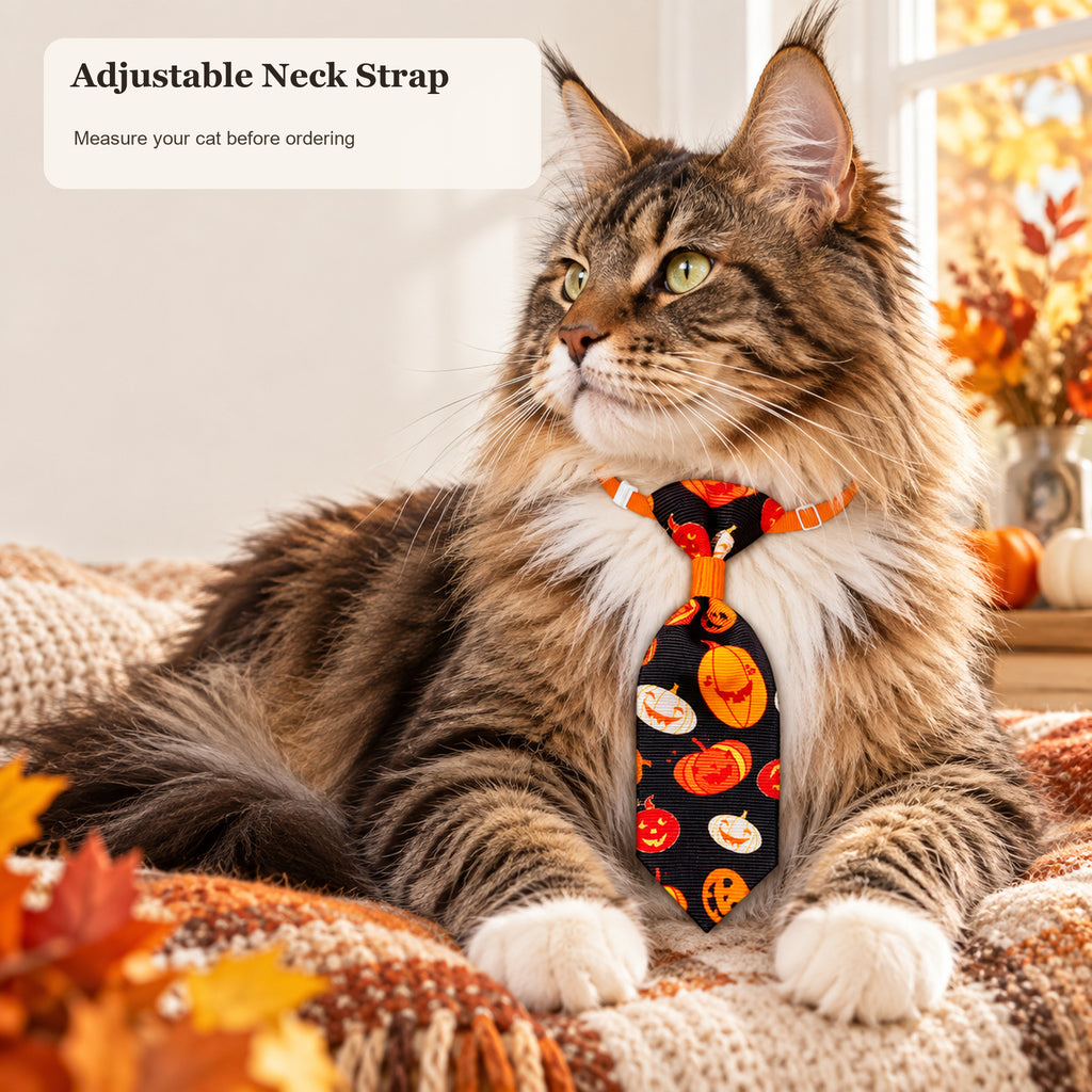 Cat wearing a Halloween tie with an adjustable neck strap