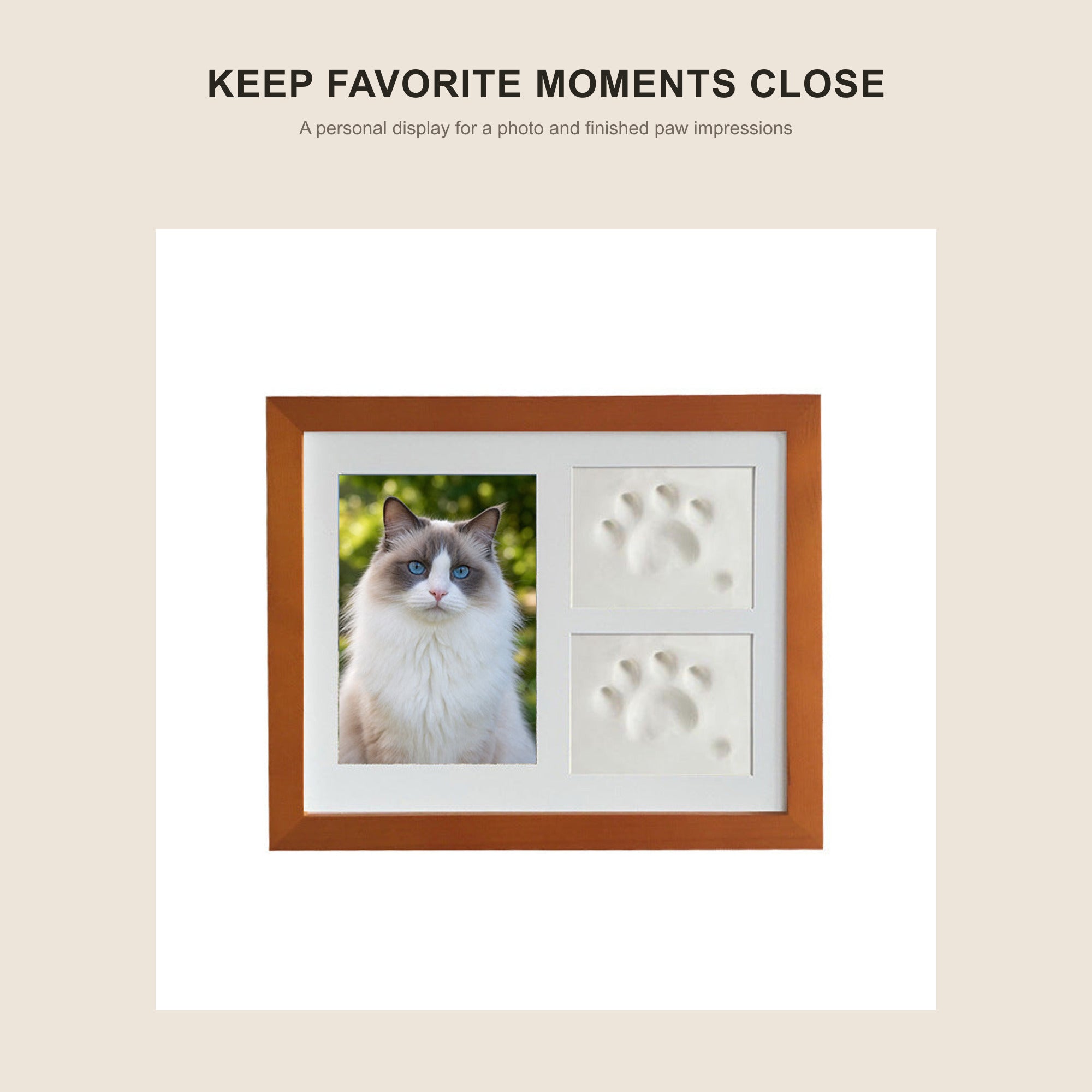 Walnut cat paw print and photo keepsake frame