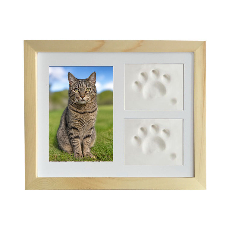 Authentic wood color cat keepsake frame reference with Domestic Shorthair portrait