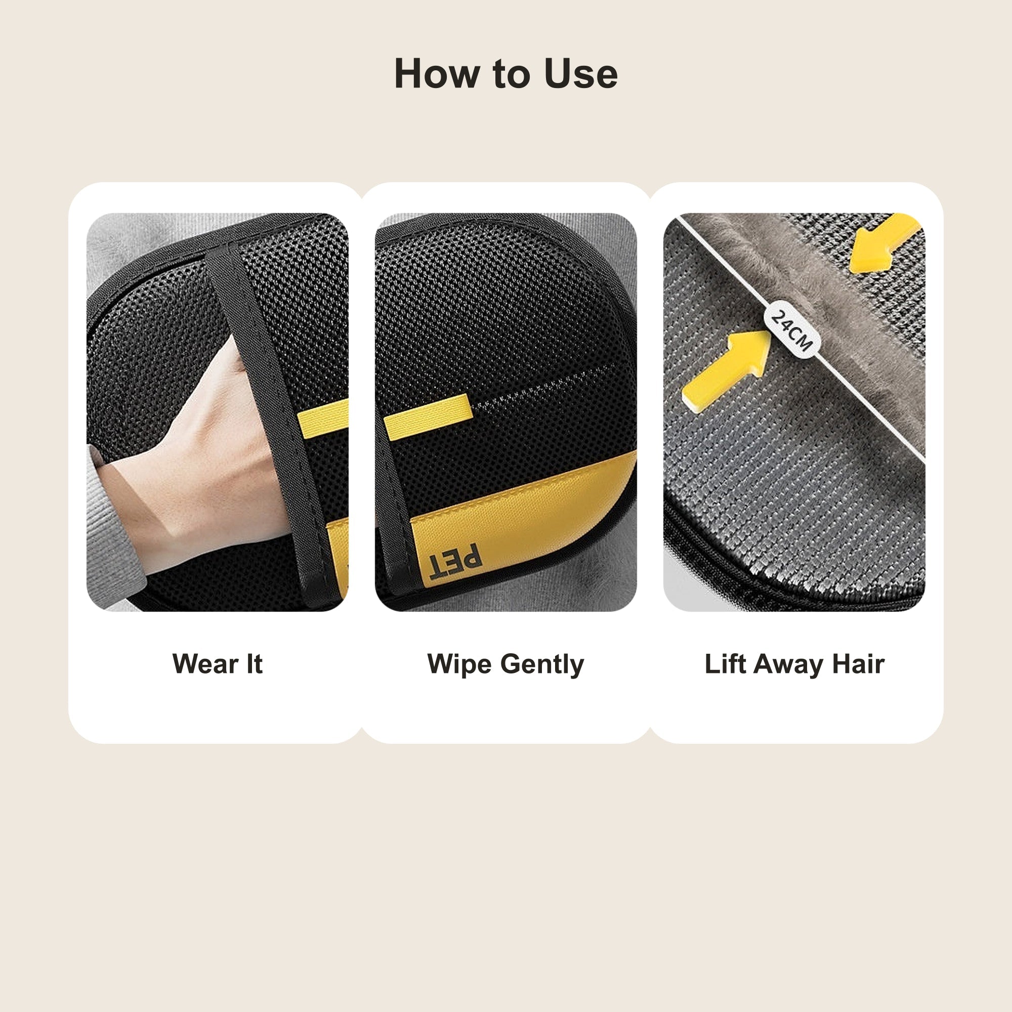 How to use the real hand-worn pet hair remover with authentic branding preserved