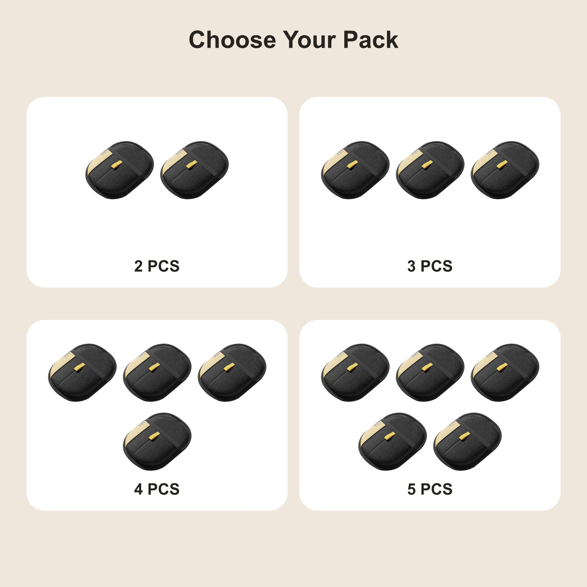 Available two, three, four, and five piece packs with authentic PET marks visible