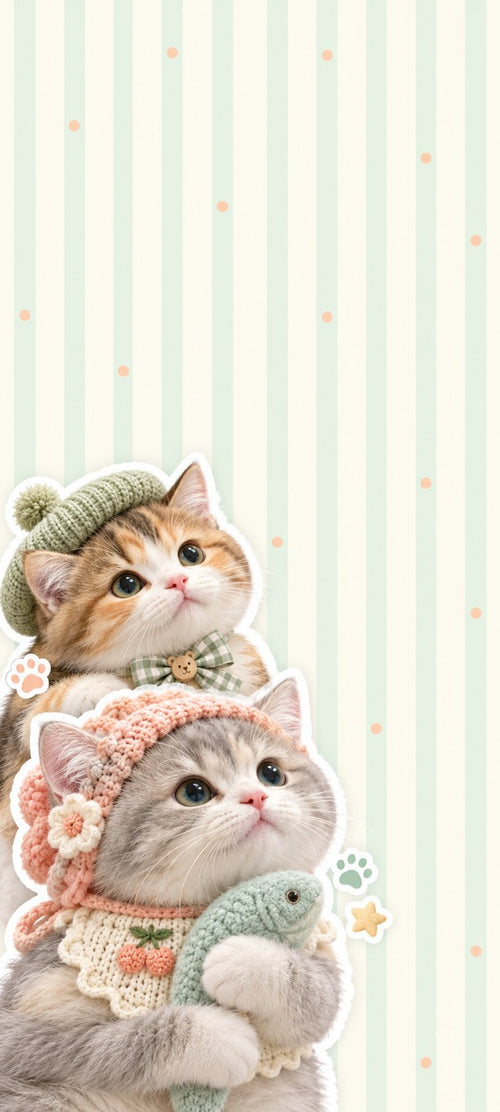 Mint Stripe Fish Buddies free cat phone wallpaper preview