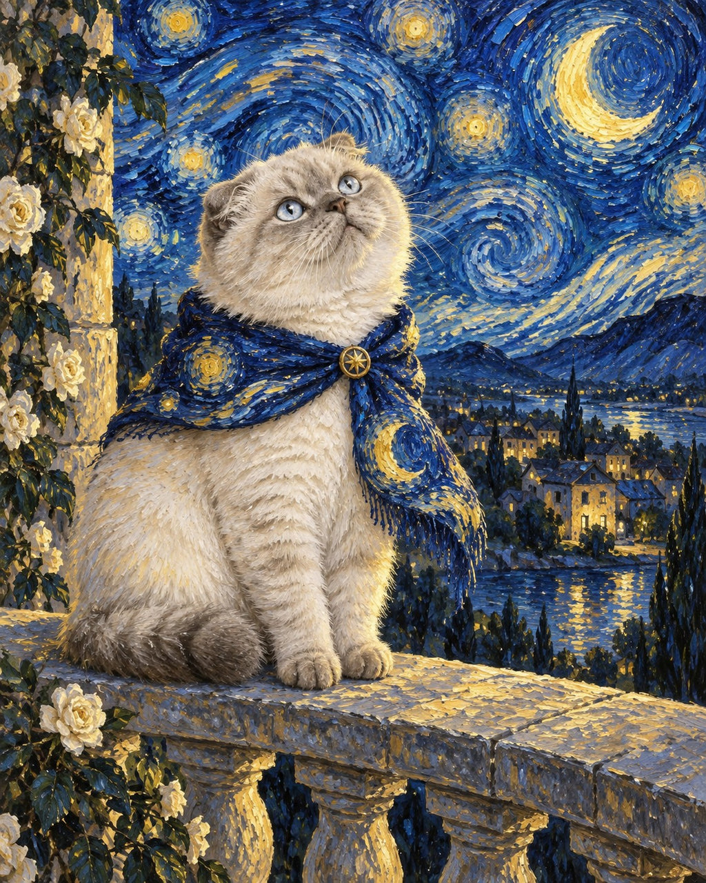Starry Dreamer custom cat portrait example
